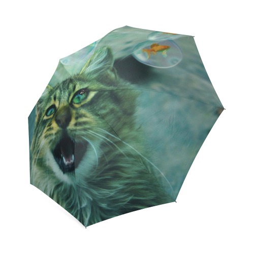 Surreal - Crazy Cat Looking For Fish In Bubbles Foldable Umbrella (Model U01)