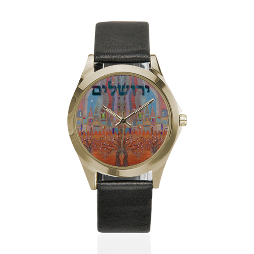 Jerusalem 2 Unisex Silver-Tone Round Leather Watch (Model 216)