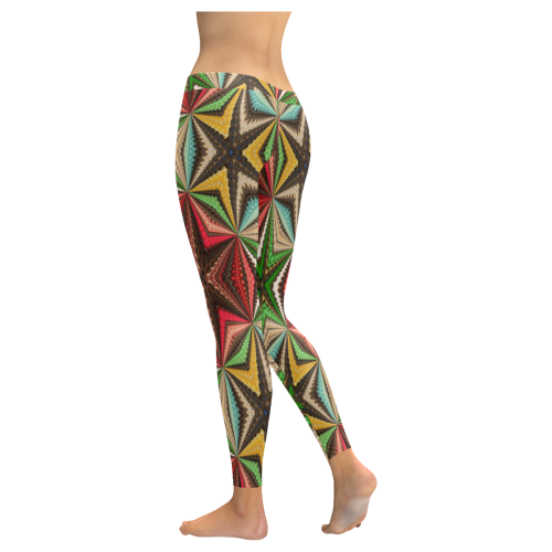 stained glass pattern 8 aa Women's Low Rise Leggings (Invisible Stitch) (Model L05)