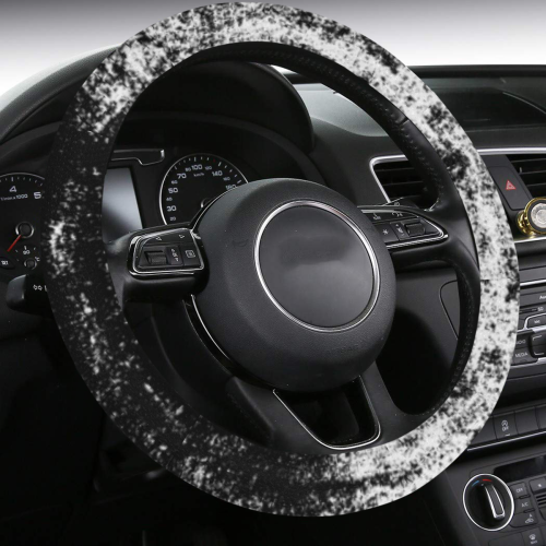 Black White Watrcolor Grunge Painting 1 Steering Wheel Cover with Anti-Slip Insert