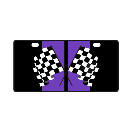 Checkered Flags, Race Car Stripe, Black and Purple License Plate