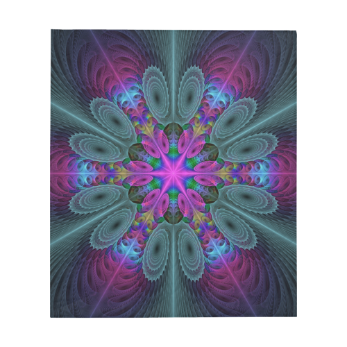 Mandala From Center Colorful Spiritual Fractal Art With Pink Quilt 60"x70"