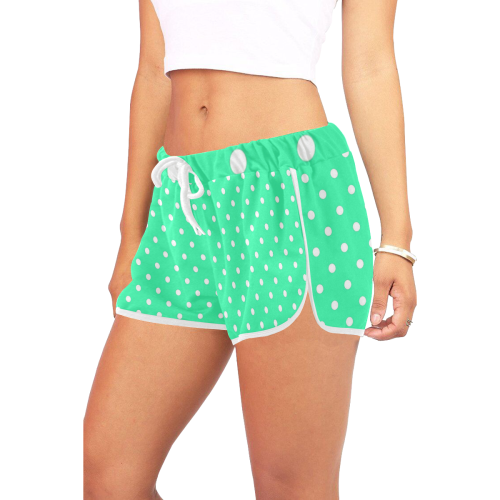 Mint Green White Dots Women's All Over Print Relaxed Shorts (Model L19)