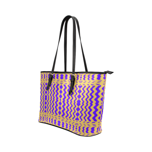 Purple Yellow Modern  Waves Lines Leather Tote Bag/Large (Model 1651)