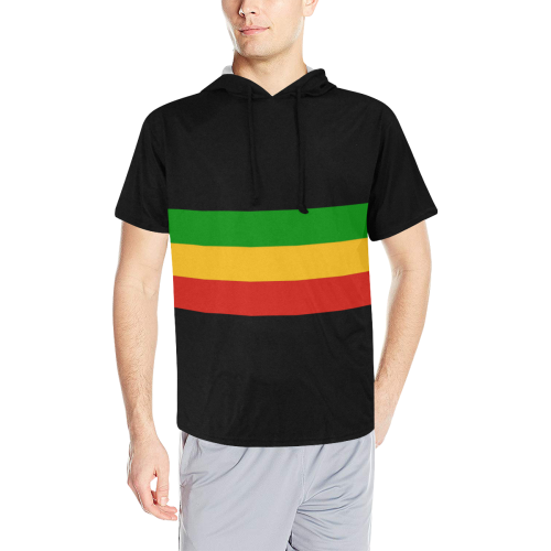 Rastafari Flag Colored Stripes All Over Print Short Sleeve Hoodie for Men (Model H32)