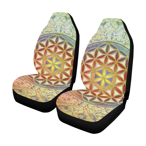 FLOWER OF LIFE vintage ornaments green red Car Seat Covers (Set of 2)
