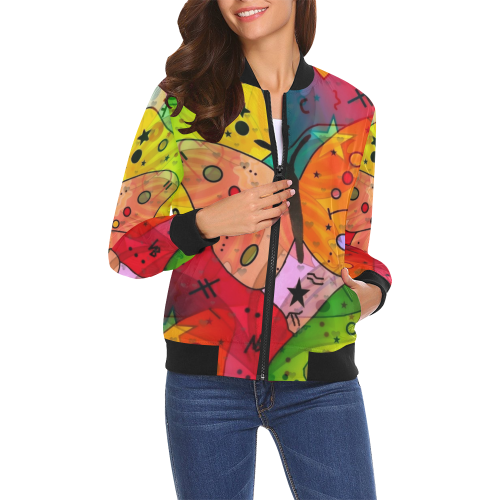My Butterfly Popart by Nico Bielow All Over Print Bomber Jacket for Women (Model H19)