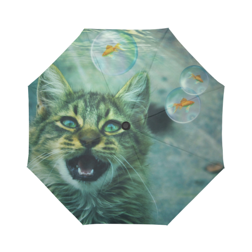 Surreal - Crazy Cat Looking For Fish In Bubbles Auto-Foldable Umbrella (Model U04)