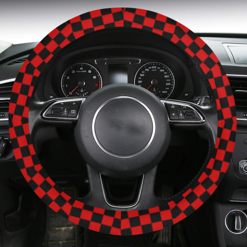 Checkerboard Black And Red Steering Wheel Cover with Anti-Slip Insert