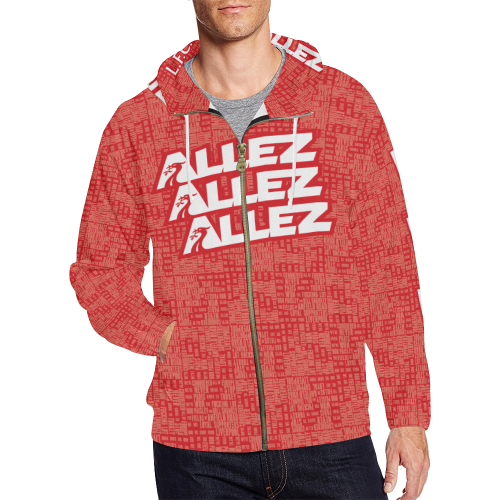 Allez Allez Allez Red All Over Print Full Zip Hoodie for Men (Model H14)