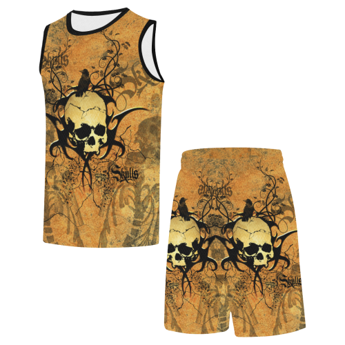Awesome skull with tribal All Over Print Basketball Uniform