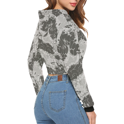 gray snake, reptile scales animal skin design camouflage All Over Print Crop Hoodie for Women (Model H22)