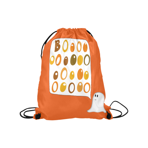Cute Halloween BOO Ghost Orange Medium Drawstring Bag Model 1604 (Twin Sides) 13.8"(W) * 18.1"(H)