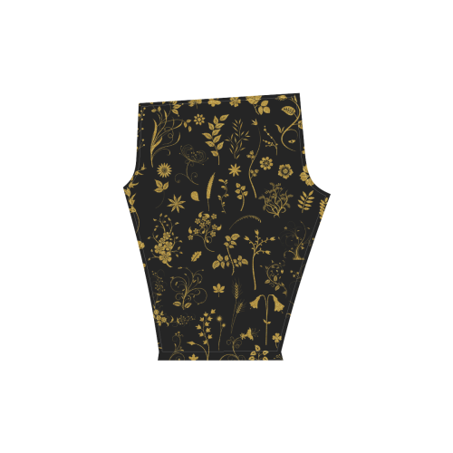Ethno Floral Elements Pattern Gold 1 Women's Low Rise Capri Leggings (Invisible Stitch) (Model L08)
