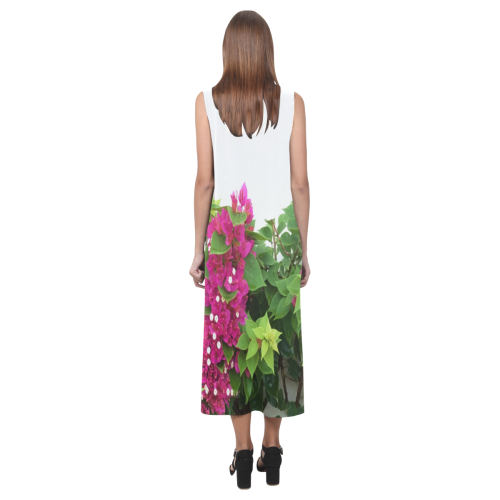 Hot Pink Bougianvillea Dress Phaedra Sleeveless Open Fork Long Dress (Model D08)
