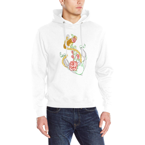 Anchor With Roses White Men's Classic Hoodie (Model H17)