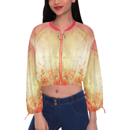 Flower power, soft colors Cropped Chiffon Jacket for Women (Model H30)
