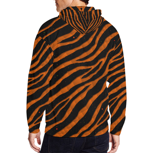 Ripped SpaceTime Stripes - Orange All Over Print Full Zip Hoodie for Men (Model H14)