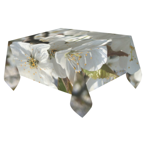 white flower Cotton Linen Tablecloth 52"x 70"