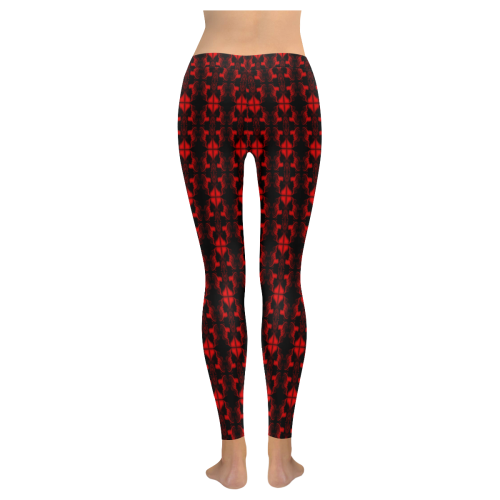 Abstract Flowing * Red on Black Women's Low Rise Leggings (Invisible Stitch) (Model L05)
