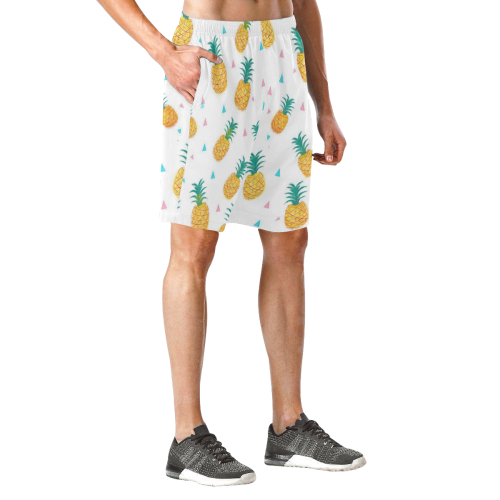 White pineapple Men's All Over Print Elastic Beach Shorts (Model L20)