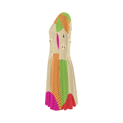 Aztec Ancient Tribal Elbow Sleeve Ice Skater Dress (D20)