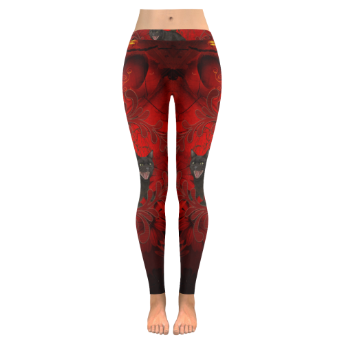 Funny angry cat Women's Low Rise Leggings (Invisible Stitch) (Model L05)