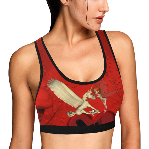 Cute fairy with pegasus Women's All Over Print Sports Bra (Model T52)