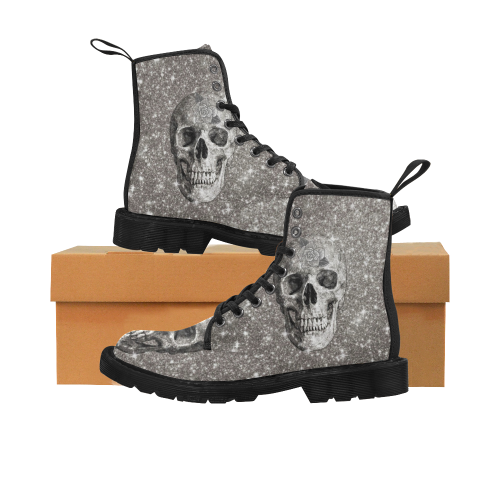 Modern sparkling Skull A by JamColors Martin Boots for Women (Black) (Model 1203H)
