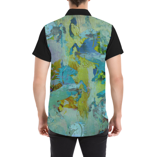 Rearing Horses grunge style painting Men's All Over Print Short Sleeve Shirt (Model T53)