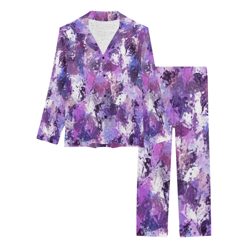 Purple Paint Splatter Women's Long Pajama Set