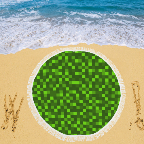 funky funny light and dark green neon color pixel pixels blocks gamer Circular Beach Shawl 59"x 59"