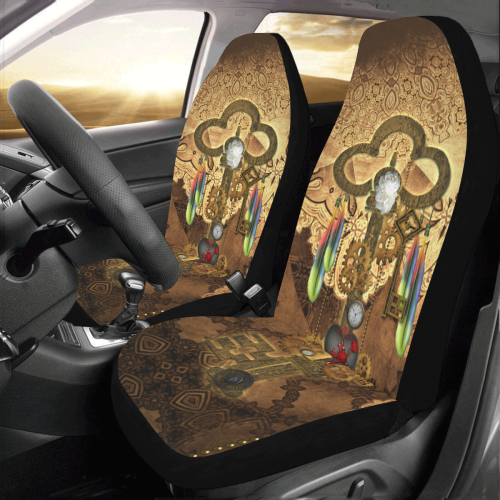 Steampunk, key with clocks, gears and feathers Car Seat Covers (Set of 2)