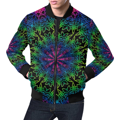Rainbow Scratch Art Mandala Kaleidoscope Abstract All Over Print Bomber Jacket for Men/Large Size (Model H19)
