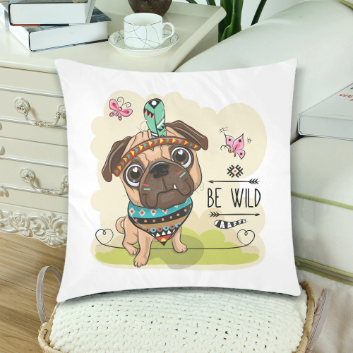 Native American Pug Custom Zippered Pillow Cases 18"x 18" (Twin Sides) (Set of 2)