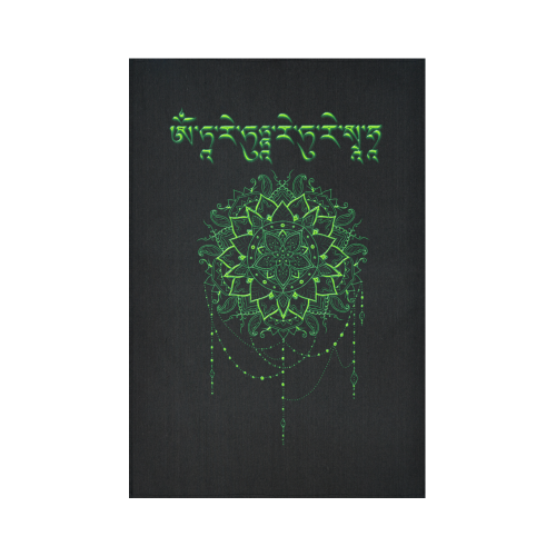 Green Tara Mantra Cotton Linen Wall Tapestry 60"x 90"