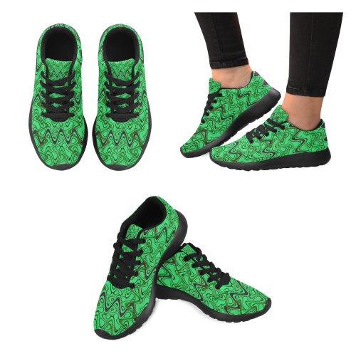 Green and Black Waves pattern design Men’s Running Shoes (Model 020)