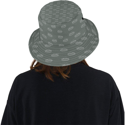 white military tank silhouette pattern on grey background All Over Print Bucket Hat