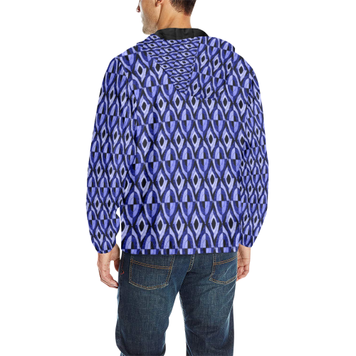 geometric blue All Over Print Quilted Windbreaker for Men (Model H35)