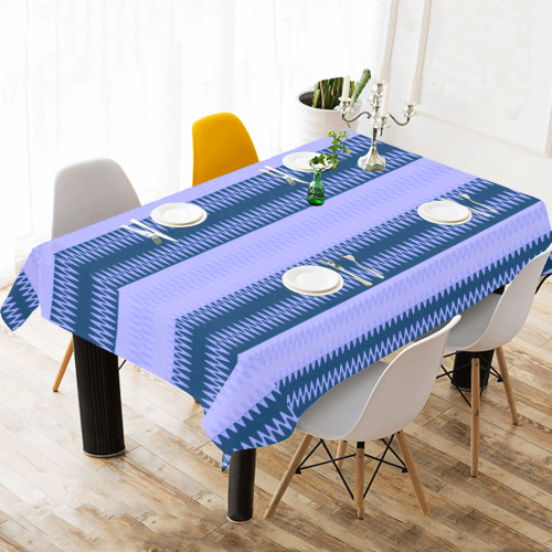 Lavender Blue SawTooth Stripe Modern Cotton Linen Tablecloth 60"x 104"
