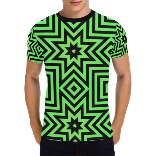 Green/Black Tribal Pattern Men's All Over Print T-Shirt with Chest Pocket (Model T56)
