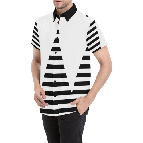 Geometric Style White solid Stripes Big Triangle Men's All Over Print Short Sleeve Shirt (Model T53)