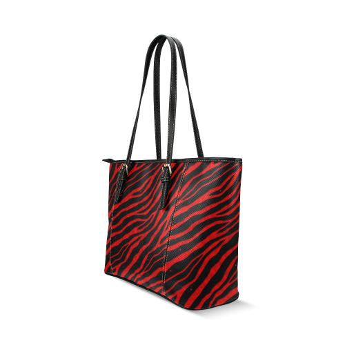 Ripped SpaceTime Stripes - Red Leather Tote Bag/Large (Model 1640)