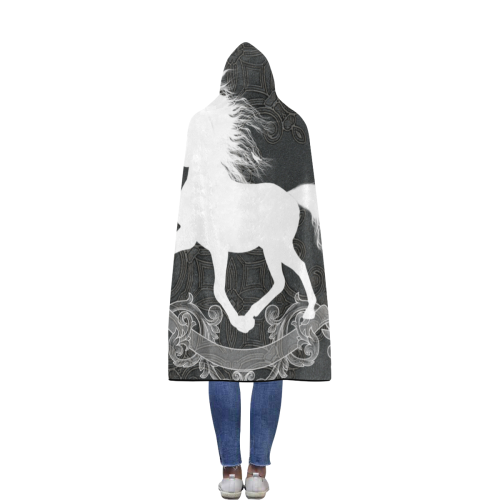 Horse, black and white Flannel Hooded Blanket 56''x80''
