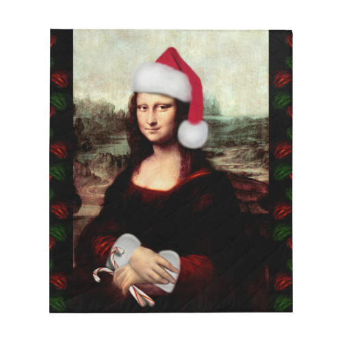 Christmas Mona Lisa with Santa Hat Quilt 60"x70"