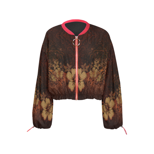 Floral design, vintage Cropped Chiffon Jacket for Women (Model H30)