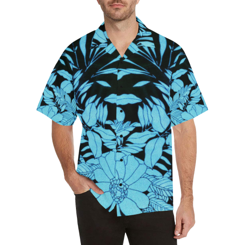 blue floral watercolor look 1 Hawaiian Shirt (Model T58)