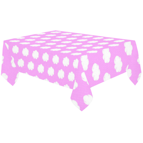 Clouds and Polka Dots on Pink Cotton Linen Tablecloth 60"x120"