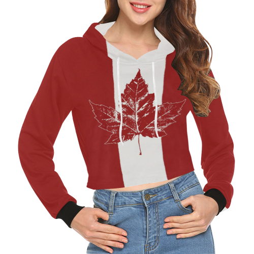 Canada Cool Retro Hoodie All Over Print Crop Hoodie for Women (Model H22)