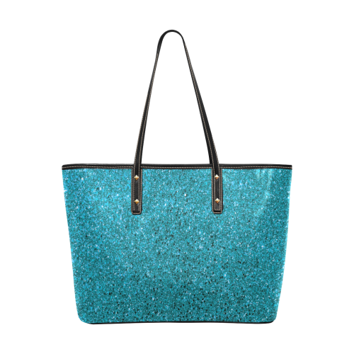 Turquoise Glitter Chic Leather Tote Bag (Model 1709)